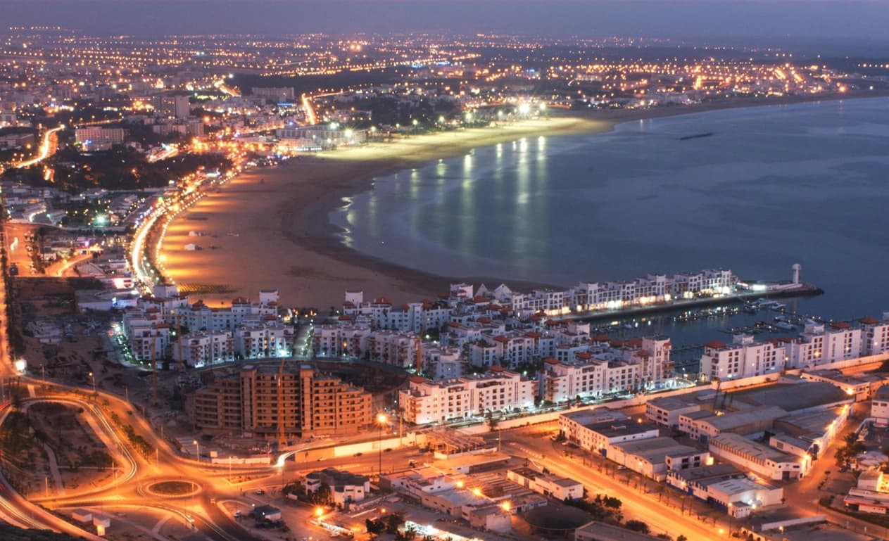 Night view over the bay and beach of Agadir