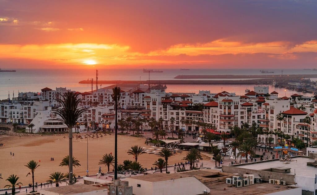 Sunset over the Agadir coastline