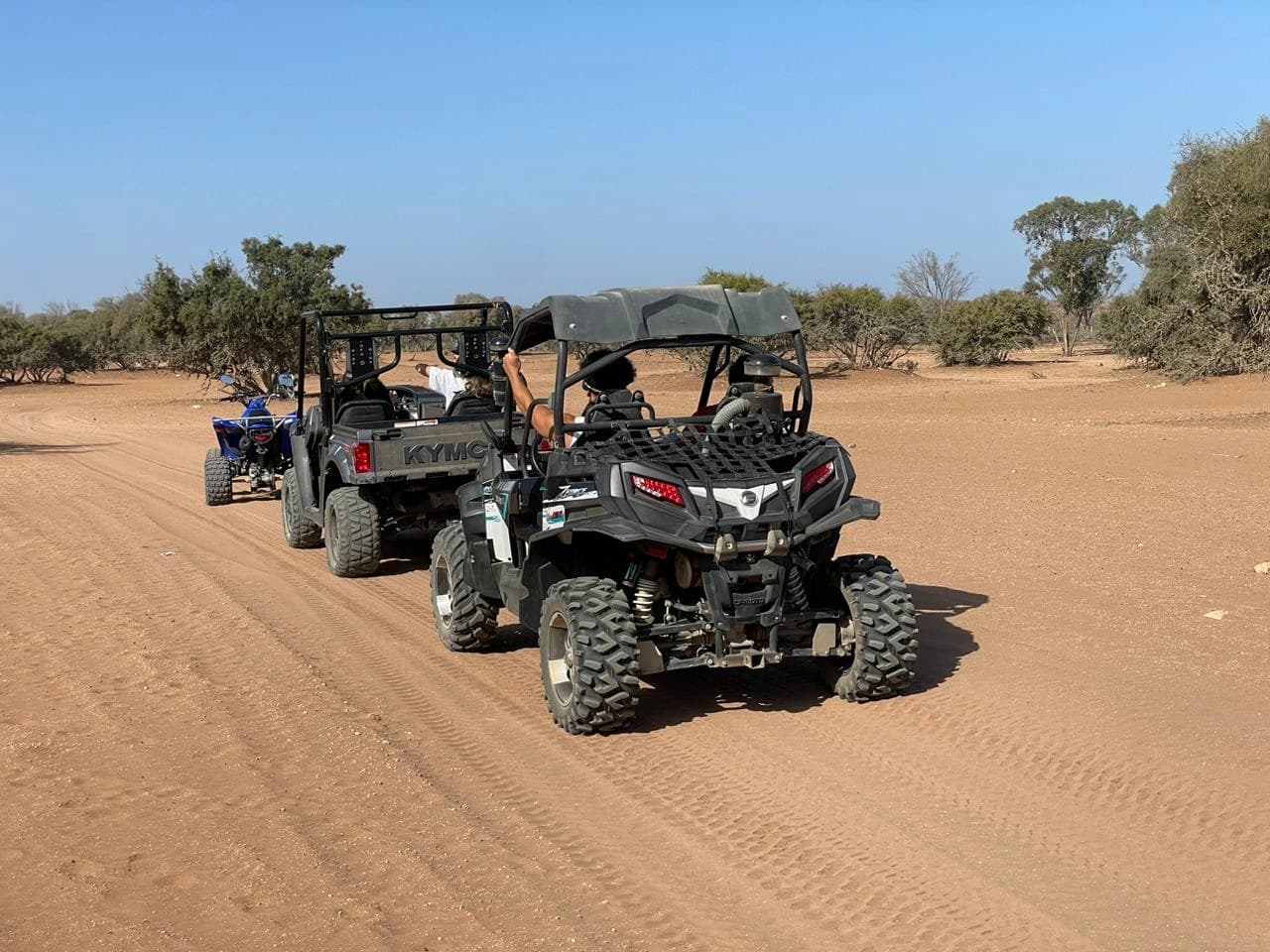 Buggies riding across desert tracks near Agadir