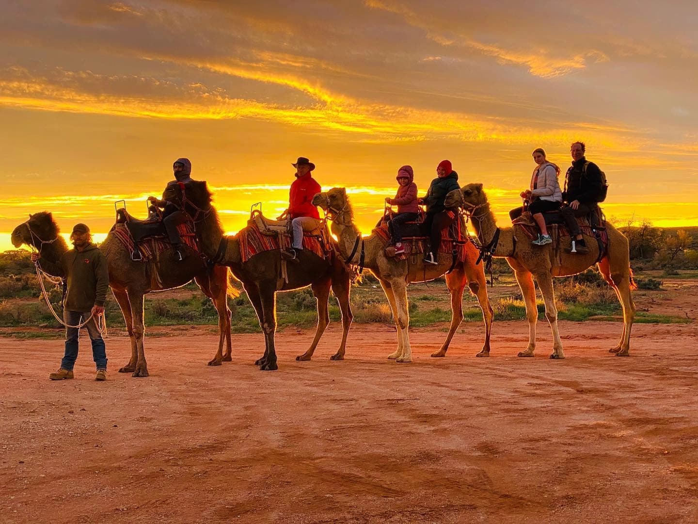 Camel trek at sunset near Agadir