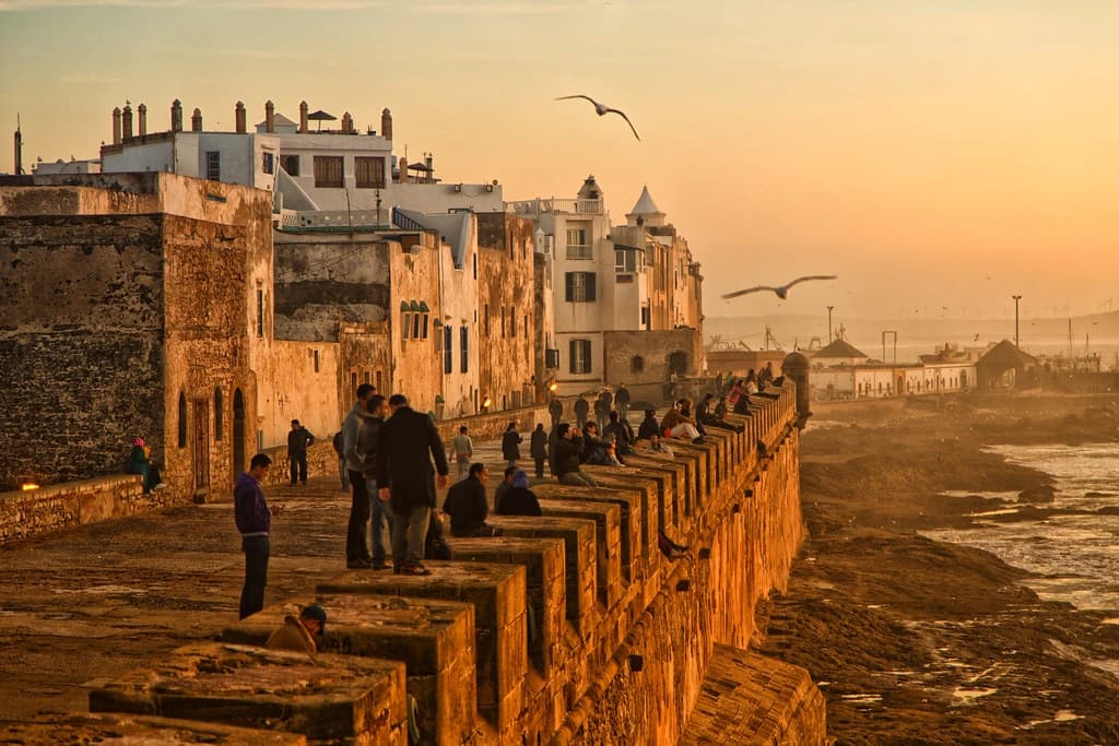 The seafront ramparts of Essaouira at golden hour